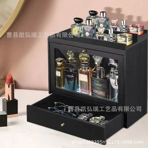 Wooden <b>storage</b> rack, cross-border minimalist home desktop perfume <b>storage</b> rack, three-tier <b>drawer</b> type eyeglasses and watch - Product Image 2