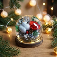 Mini sapin de Noël avec fleurs séchées sous cloche en verre, ornement de Noël