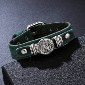 Wolf Head Genuine <b>Leather</b> <b>Bracelet</b> Brown Men's Fashion Jewelry Tibetan Silver Animal Charm <b>Bracelet</b> - Product Image 4