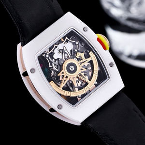 Montre mécanique originale en forme de baril, cadran 3D motif sourire arc-en-ciel, boîtier blanc, bracelet en tissu noir, montre créative et amusante, tendance - Product Image 5