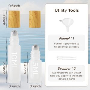 <b>Mini</b> 1ml 2ml 10ml Frosted Glass Roller for <b>Bottles</b> Essential Oils Transparent Cylindrical Roll Containers Wood Grain Cap Gold - Product Image 3