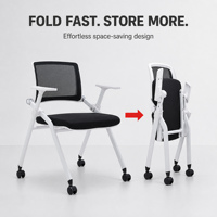 Chaise de formation ergonomique pliable en maille avec accoudoirs, tablette d'écriture optionnelle et roulettes pour salle de conférence et salle de classe
