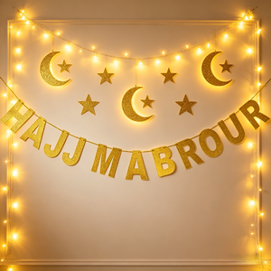 608287 Guirnalda de Globos con Diseño de <span class=keywords><strong>Mezquita</strong></span> y Luna, con Pancarta Dorada con Purpurina 'Hajj Mabrour' - Decoración para <span class=keywords><strong>la</strong></span> Celebración <span class=keywords><strong>Islámica</strong></span> del Eid Al-Adha - Product Image 2