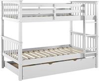 Lit superposé moderne en bois massif, taille standard, avec tiroir-lit amovible, idéal pour appartement ou ferme