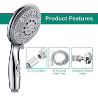 Douche à main fonctionnelle moderne et écologique avec tuyau en acier inoxydable de 1,5 m, vanne inverseur 3 voies, support de douche réglable et pulvérisateur d'évier