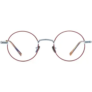 Hand-made pure titanium glasses frame lightweight trend optical flat light mirror round retro can be matched with m