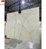 Dalle naturelle rétro-éclairée par LED de conception moderne de marbre d'onyx blanc de fissure de glace translucide pour le mur de fond de villa prix par mètre carré
