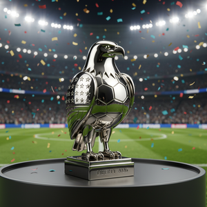 Trophée de football personnalisé LIBERTY 2026 Eagle |   Récompense en métal poli miroir avec motif d'aile gravée en étoile et motif de <span class=keywords><strong>ballon</strong></span> de football - Product Image 2