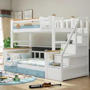 Çocuk yatağı odası mobilya setleri çok fonksiyonlu çocuk ranzası erkek/prenses Modern katı ahşap çocuk yatağı