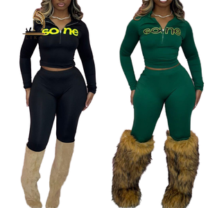 ชุดเซ็ทลำลองสำหรับผู้หญิง เสื้อครอปแขนยาวพิมพ์ลายระบายอากาศ กางเกงเลกกิ้งขายาว ชุดวอร์มสองชิ้น - Product Image 3