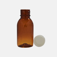 Bouteille en PET de 90 ml pour sirop oral pharmaceutique ambré, bouteille en plastique PET pour complément alimentaire |   Bouteille en plastique à quatre graduations en vente