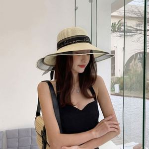 Chapeau de plage en paille à large bord pour femme, protection solaire tendance pour l'extérieur, vente en gros - Product Image 2