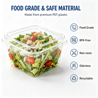 Emballages personnalisés, sûrs, jetables, recyclables, boîtes carrées en plastique PET transparentes pour biscuits, gâteaux, pain, salades, noix, bonbons, avec couvercles