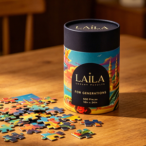 Premium Black Top Printed Biodegradable Tube Packaging with Vibrant Graphics for <b>Jigsaw</b> <b>Puzzle</b> Set and Toy Gift Packaging - Product Image 1
