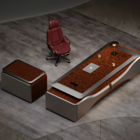 Grand bureau de direction en forme de L en panneaux de fibres à haute densité avec rangement latéral, table d'ordinateur de luxe moderne pour PDG, garantie 5 ans