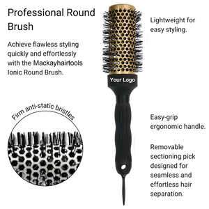 Juego de cepillos de pelo redondos iónicos de cerámica para salón profesional con logotipo personalizado para peinado de secado por soplado - Product Image 2