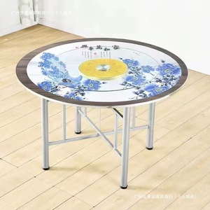 Plateau de table rond en acier inoxydable avec verre trempé pliable pour la salle à manger et l'extérieur - Product Image 2