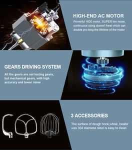 <span class=keywords><strong>5</strong></span>合1多功能7升1800瓦家用电动立式搅拌机，带鸡蛋搅拌器面团钩绞肉机水果蔬菜混合物 - Product Image 4