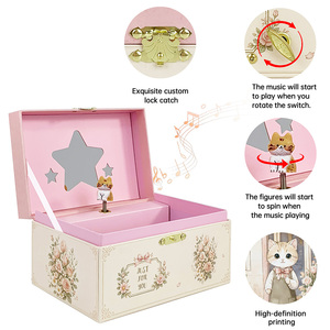 Boîte à musique vintage florale avec chat, miroir étoilé, figurine rotative et serrure, cadeau d'anniversaire Kawaii pour filles et enfants - Product Image 5