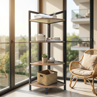 Étagère d'angle en bois à 4 niveaux avec design minimaliste pour salon, chambre à coucher, bureau