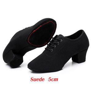 Sepatu Dansa <span class=keywords><strong>Tango</strong></span> Ballroom Latin Wanita, Bagian Atas Kain Oxford, Hak 5cm, Sol Suede, Warna Hitam, Sepatu Latihan - Product Image 6