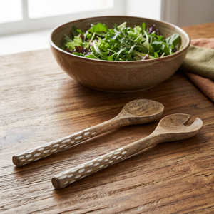 Juego de Servidores de Ensalada de Madera de Mango con Mango de Puntos, Ecológico y Apto para Lavavajillas - Product Image 3