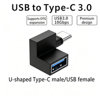 Adaptateur USB-C vers USB 3.1 en forme de U, 10 Gbit/s, Type C mâle vers USB 3.1 femelle, grand angle 180° °   Connecteur d'angle