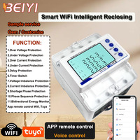Interruptor de Circuito RCCB Inteligente WiFi Tuya Universal de 380V 100A de 4 Polos, Medidor de Energía Bidireccional, Protector de Voltaje y Fugas