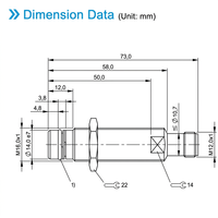 Capteur de proximité inductif Domenzi M16x1 avec filetage court de 12 mm, 350 bars, IP68 pour la détection de position des vérins hydrauliques
