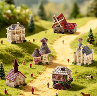 Figurine de maison de village miniature 3D, modèle architectural, bâtiment de collection, moulin à vent, église, chalet, objet de collection féerique pour présentation