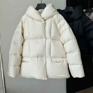 JANVENY 2025 Nuovo Piumino Invernale Ultra <span class=keywords><strong>Leggero</strong></span> 90% Piuma d'Oca Bianca da <span class=keywords><strong>Donna</strong></span>, Giacca Corta Imbottita con Cappuccio Tinta Unita, Abbigliamento Caldo per il Pendolarismo - Product Image 4