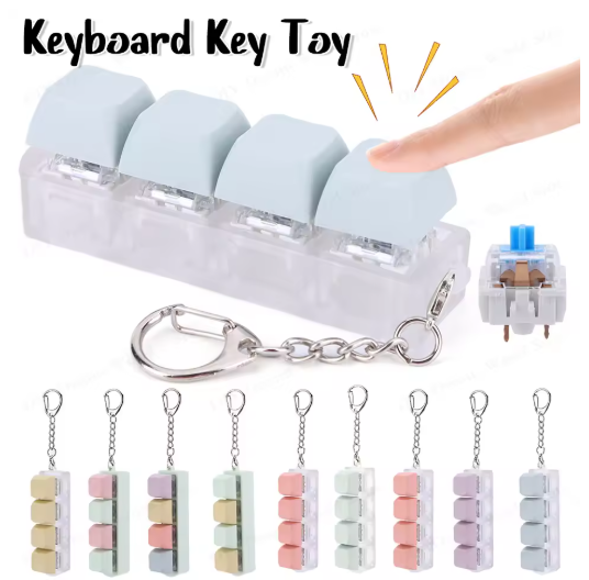 Button Keycap Fidget Keychain Keyboard Key Toy Keyboard Clicker Toy Keyboard Cube Toy for Adult Gifts to Relief Pass Time
