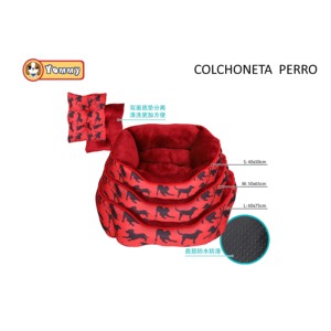 Set di 3 Cucce per Cani Yommy, Rosso con Motivo Cani Neri, Taglie S M L, Base Impermeabile Antiscivolo - Product Image 3