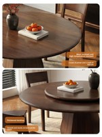 Table à manger ronde en bois massif avec plateau tournant, ensemble de salle à manger pour six personnes, adapté aux restaurants et aux hôtels