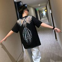 T-shirt tendance pour homme, noir, avec tête de lion en strass, manches courtes, col rond, jersey décontracté, design sportif