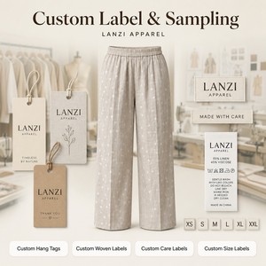 <span class=keywords><strong>Pantaloni</strong></span> da <span class=keywords><strong>Donna</strong></span> <span class=keywords><strong>Beige</strong></span> a Pois in Lana a Gamba Larga Media, Vita Elastica, Tasche, Vestibilità Ampia, Casual, per Uso Quotidiano, Etichette Personalizzate OEM, Vendita all'Ingrosso - Product Image 3