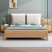 Lit double en bois massif avec dossier souple, meubles de chambre à coucher, fabrication chinoise