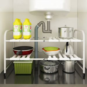 Étagère de rangement pour évier de cuisine, multi-niveaux, extensible, en métal, pour solution de rangement sous l'évier - Product Image 1