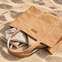 Sac fourre-tout en papier kraft lavable, grand sac de shopping à bandoulière, sac à main léger pour les voyages, la plage, l'usage quotidien, vente en gros