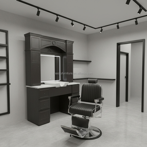 Estación de Barbería Clásica Negra con Lavabo para Salón de Belleza y Barbería - Product Image 1