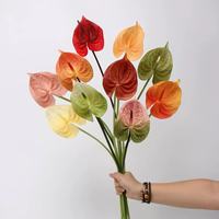 Fleur artificielle réaliste en PU Anthurium Flamant rose à tige unique pour la décoration de mariages et d'événements