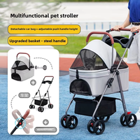 Poussette pliable réglable à 4 roues pour animaux de compagnie avec plateau, transporteur respirant pour petits chiens et chats