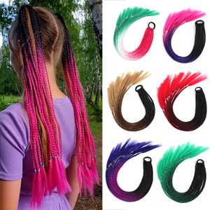 Queue de cheval tressée ombrée sans nœuds, extensions de cheveux synthétiques à tresser de 25 pouces <span class=keywords><strong>avec</strong></span> bande élastique, tresses au <span class=keywords><strong>crochet</strong></span> couleur dégradée - Product Image 5