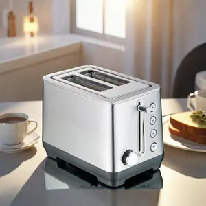 KRON 1340W自动定心弹出式不锈钢烤面包机2片音乐电面包取暖器银色自动定心2片
