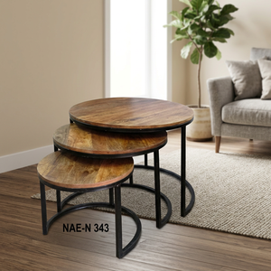 Industrial Vintage Steel & Solid Wood <b>Nesting</b> Coffee <b>Table</b> with Adjustable Design for Home Living Room - Product Image 3