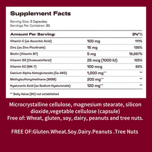 อาหารเสริมบำรุงผม ผิว และเล็บ ขายดี แคลเซียม AKG MSM ไฮยาลูรอนิค แอซิด และไบโอติน วิตามินซี ดี3 เค2 แบบแคปซูล - Product Image 2