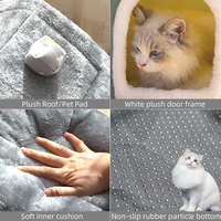 Lit-cave pour chat de style maison, personnalisé par le fabricant, portable, moderne, gris, à imprimé étoiles, chaud et en peluche pour l'hiver