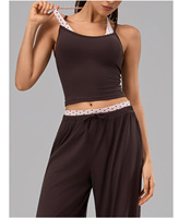 Ensemble 4 pièces pour femme : Soutien-gorge de sport à bretelles réglables, pantalon large, vêtements de yoga et de fitness color block