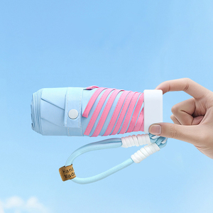 Parapluie de poche compact léger à ouverture manuelle, anti-UV, en tissu pongé imperméable, pliable en 5 sections, avec logo - Product Image 3