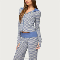 Ensemble rayé personnalisé pour femme, tenue sportive décontractée, mode, 2 pièces, sweat à capuche zippé et pantalon long, vêtements décontractés doux pour femme